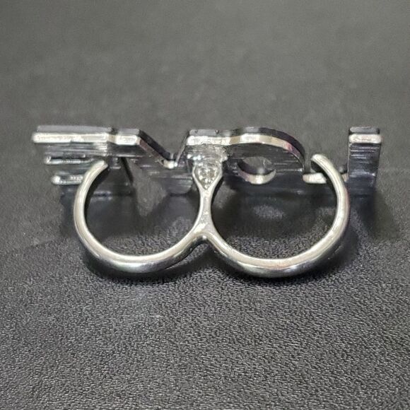 Silver tone and black double finger love ring - Picture 6 of 11